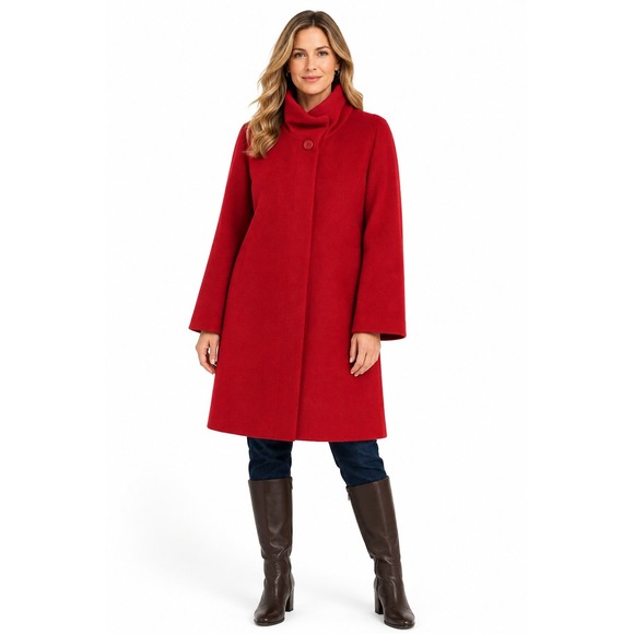 Hilary Radley Jackets & Blazers - Hilary Radley Funnel Neck Alpaca Wool Swing Coat L Red Quiet Luxury